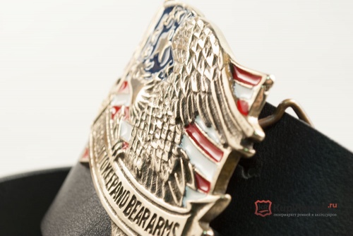 Кожаный ремень с пряжкой "RIGHT TO BEAR ARMS" (Право на ношение оружия) 3D - kupiremen.ru