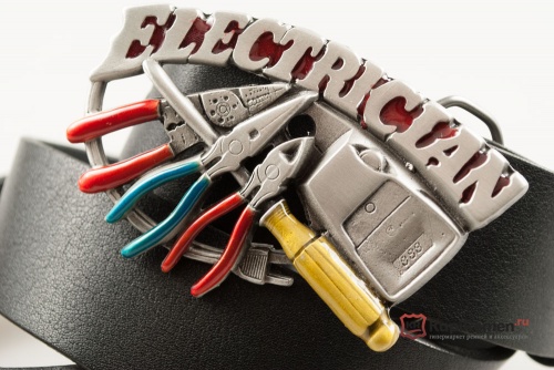 Кожаный ремень с пряжкой "ELECTRICIAN (TOOLS)" (Инструменты электрика) - kupiremen.ru