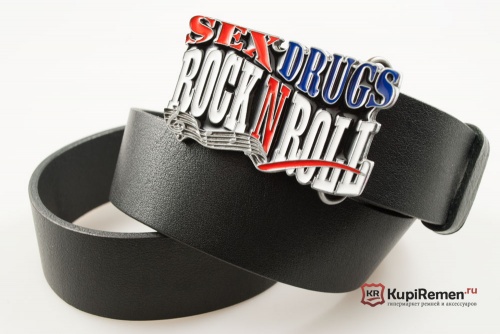 Кожаный ремень с пряжкой "SEX DRUGS ROCK N ROLL" - kupiremen.ru