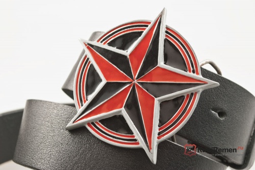 Кожаный ремень с пряжкой "NAUTICAL STAR RED - BLACK" (Навигационная звезда) - kupiremen.ru