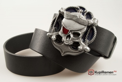 Кожаный ремень с пряжкой "Пиратский череп с якорем" 3D - kupiremen.ru