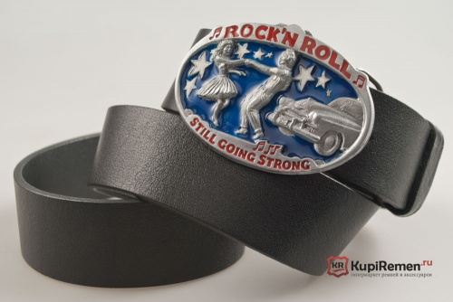 Кожаный ремень с пряжкой "ROCK&ROLL still going strong"  - kupiremen.ru