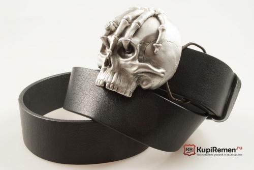 Кожаный ремень с пряжкой "HAND ON SKULL" - kupiremen.ru