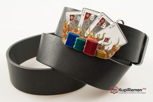 Кожаный ремень с пряжкой "CARDS CHIPS & FLAMES"  - kupiremen.ru