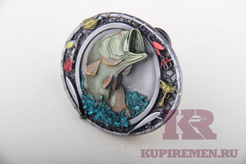 Кожаный ремень с пряжкой "Рыбалка"  - kupiremen.ru