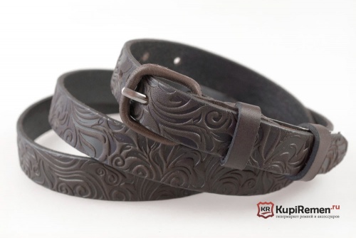 Тиснёный кожаный ремень с обшитой пряжкой Узор - kupiremen.ru