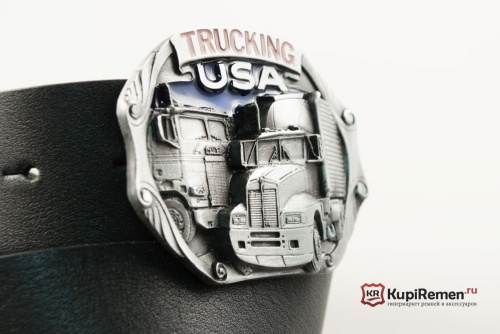 Кожаный ремень с пряжкой "TRUCKING U.S.A" (Дальнобойщик) 3D - kupiremen.ru