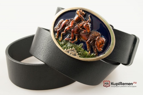 Кожаный ремень с пряжкой "BUFFALO HUNT" (Охота на бизона) - kupiremen.ru