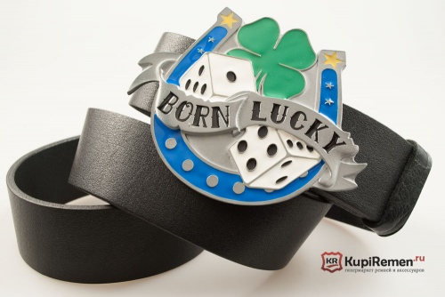 Кожаный ремень с пряжкой "BORN LUCKY" (Родившийся удачным) - kupiremen.ru
