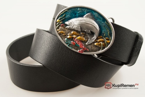 Кожаный ремень с пряжкой "FISH - TROUT" (Форель) 3D - kupiremen.ru