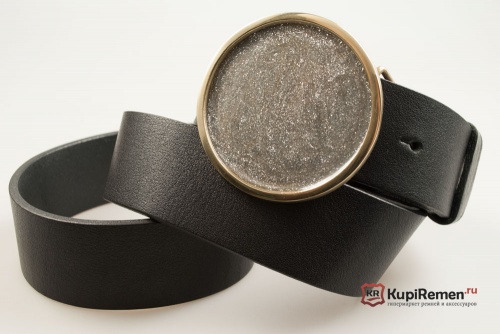 Кожаный ремень с пряжкой "ROUND GLITTER DISC - SILVER" (Блестящий круг) латунь - kupiremen.ru