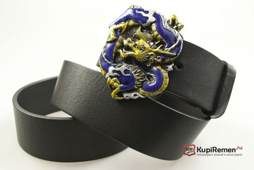 Кожаный ремень с пряжкой "DRAGON - BLUE" (Синий дракон) 3D - kupiremen.ru