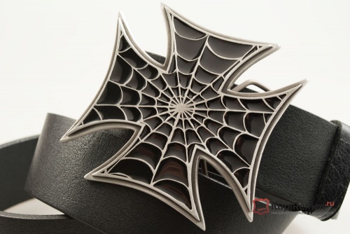 Кожаный ремень с пряжкой "WEB CROSS - BLACK" (Крест с паутиной) - kupiremen.ru