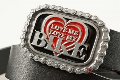 Кожаный ремень с пряжкой "LOVE ME LOVE MY BIKE" (Любишь меня - люби мой байк) 3D - kupiremen.ru