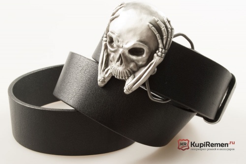 Кожаный ремень с пряжкой "SKULL IN ARMS" (Череп в руках) - kupiremen.ru