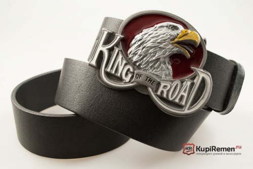 Кожаный ремень с пряжкой "KING OF THE ROAD" (Король дорог) 3D - kupiremen.ru