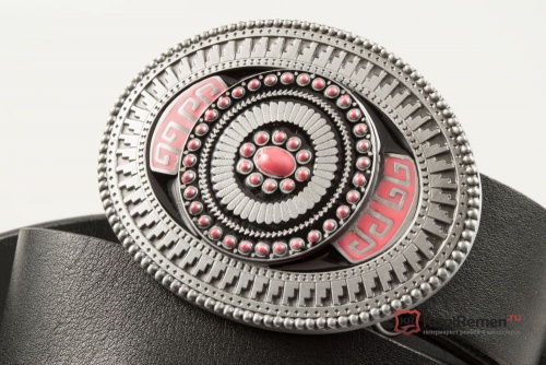 Ремень кожаный с пряжкой  "OVAL WESTERN DESIGN, PINK" - kupiremen.ru