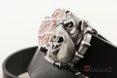 Кожаный ремень с пряжкой "BARKING MAD" (Безумный лай) 3D - kupiremen.ru