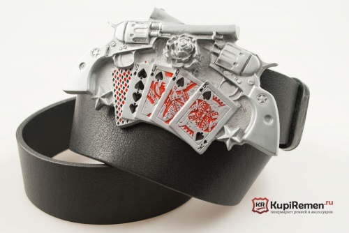 Ремень с пряжкой "Карты - два ствола" 3D - kupiremen.ru