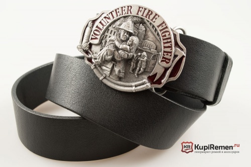 Кожаный ремень с пряжкой "VOLUNTEER FIRE FIGHTER" (Пожарный-волонтёр) 3D - kupiremen.ru