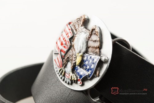 Кожаный ремень с пряжкой "EAGLE CLUTCHING FLAG" (Орёл с флагом) 3D - kupiremen.ru
