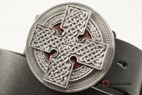 Кожаный ремень с пряжкой "ROUND CROSS RED" (Кельтский крест) - kupiremen.ru