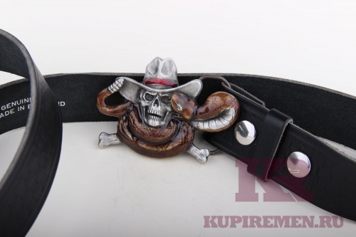 Кожаный ремень с пряжкой "SNAKE, HAT AND SKULL" (Змея, шляпа и череп) - kupiremen.ru