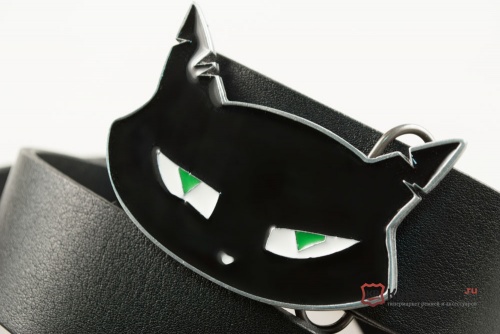Кожаный ремень с пряжкой "MEAN KITTY BLACK" (значит котенок черный) - kupiremen.ru