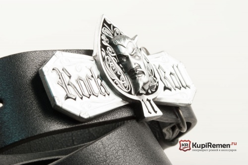 Кожаный ремень с пряжкой "Пики с дьяволом + Рок-н-ролл" 3D - kupiremen.ru