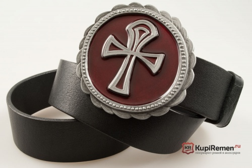 Кожаный ремень с пряжкой "AMON ANKH CROSS RED" - kupiremen.ru
