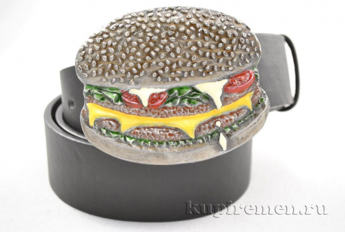 Кожаный ремень с пряжкой "HAMBURGER" 3D - kupiremen.ru