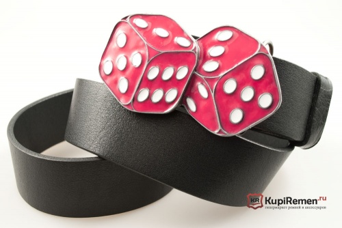 Кожаный ремень с пряжкой "DICE PINK" (Розовые кости) - kupiremen.ru
