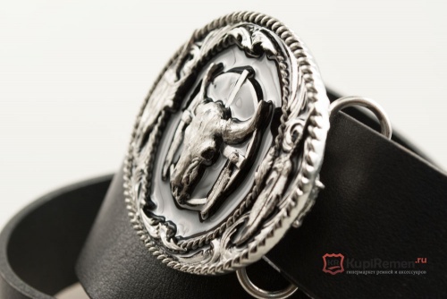 Кожаный ремень с пряжкой "BUFFALO SKULL FEATHERS" (Череп буйвола с перьями) 3D - kupiremen.ru