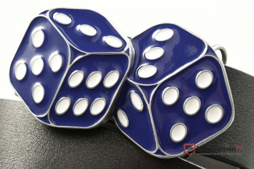 Кожаный ремень с пряжкой "DICE BLUE" (Синие кости) - kupiremen.ru