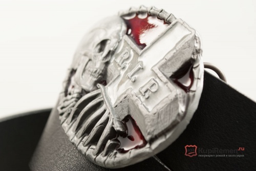 Кожаный ремень с пряжкой "REST IN PEACE" (Покойся с миром) 3D - kupiremen.ru