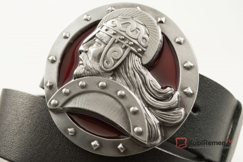 Кожаный ремень с пряжкой "VIKING HEAD - RED" (Голова викинга) 3D - kupiremen.ru