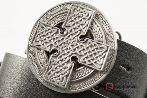 Кожаный ремень с пряжкой "ROUND CROSS BLACK" (Кельтский крест) - kupiremen.ru