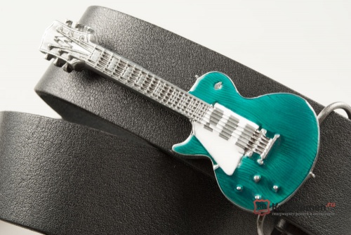 Кожаный ремень с пряжкой "GUITAR - GREEN" (Зелёная гитара) - kupiremen.ru