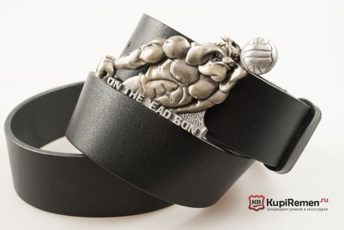 Кожаный ремень с пряжкой "Бульдог с мячом" 3D - kupiremen.ru