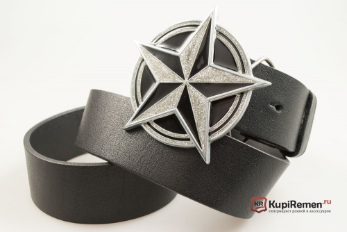 Кожаный ремень с пряжкой "NAUTICAL STAR BLACK - SILVER" (Навигационная звезда) - kupiremen.ru