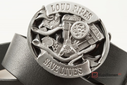 Кожаный ремень с пряжкой "LOUD PIPES SAVES LIVES" - kupiremen.ru