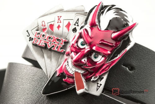 Кожаный ремень с пряжкой "LUCKY DEVIL" (Счастливчик) 3D - kupiremen.ru
