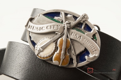 Кожаный ремень с пряжкой "MUSIC CITY"  - kupiremen.ru