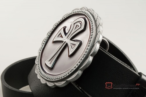 Кожаный ремень с пряжкой "AMON ANKH CROSS RED" - kupiremen.ru