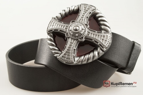 Кожаный ремень с пряжкой "Крест" RED - kupiremen.ru