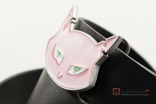 Кожаный ремень с пряжкой "MEAN KITTY PINK" (значит котенок розовый) - kupiremen.ru