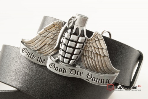 Кожаный ремень с пряжкой "ONLY THE GOOD DIE YOUNG" - kupiremen.ru