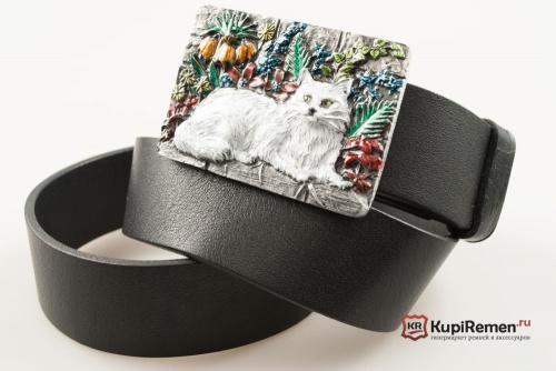 Кожаный ремень с пряжкой "CAT IN GARDEN" (Кошка в саду) 3D - kupiremen.ru