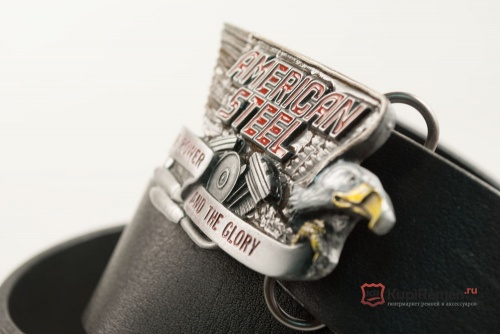 Кожаный ремень с пряжкой "AMERICAN STEEL" (Американская сталь) 3D - kupiremen.ru