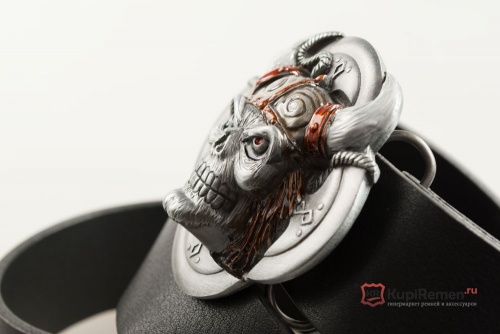 Кожаный ремень с пряжкой "VIKING SKULL" (Череп в шлеме викинга) 3D - kupiremen.ru